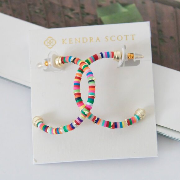 Kendra Scott Reece Small Hoop Earrings Neon Mix Gold Vibrant Style Dust Bag - Picture 4 of 4